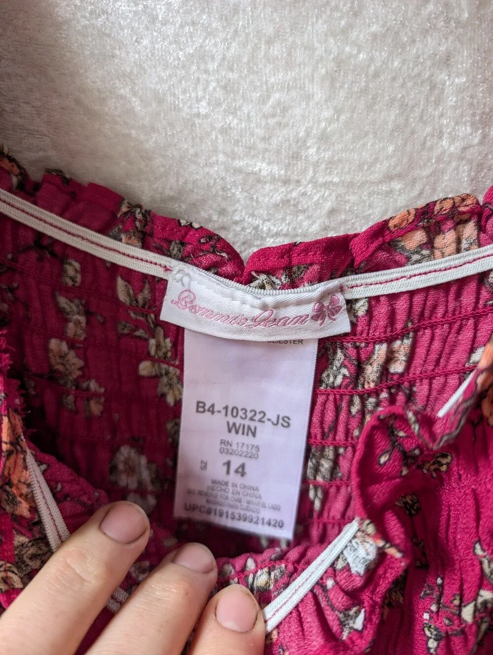 Magenta Floral Long Romper Puff Sleef Smocked Bust Women's Xs Girl 14